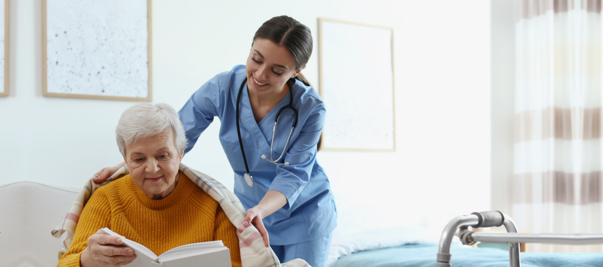 young woman taking care of senior woman